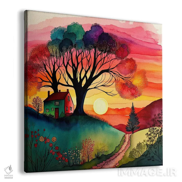 تابلو غروب هنر عامیانه آبرنگی ۱ اثر استودیو کروماتیک فیوژن - نمای پرسپکتیو محصول