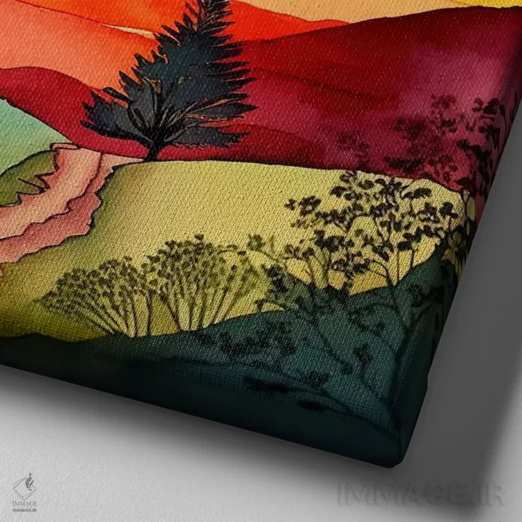 تابلو غروب هنر عامیانه آبرنگی ۱ اثر استودیو کروماتیک فیوژن - نمای نزدیک بافت بوم