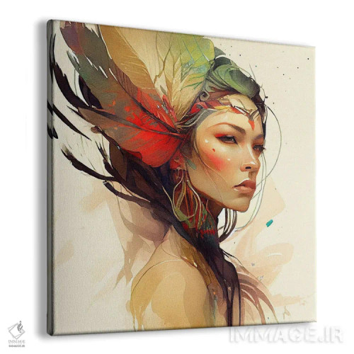 تابلو زن بومی هندی با گلهای آبرنگی ۱۴ اثر استودیو کروماتیک فیوژن - نمای پرسپکتیو محصول