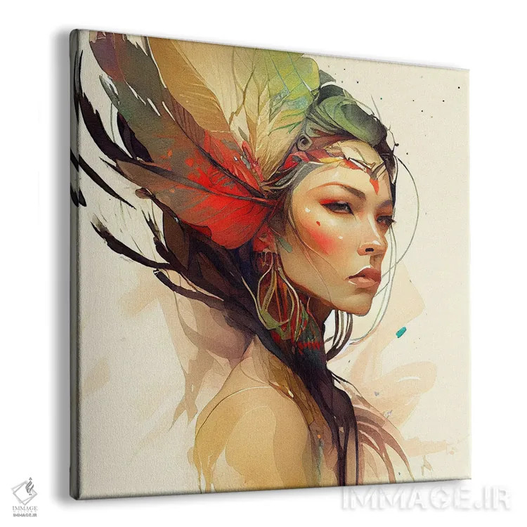 تابلو زن بومی هندی با گلهای آبرنگی ۱۴ اثر استودیو کروماتیک فیوژن - نمای پرسپکتیو محصول