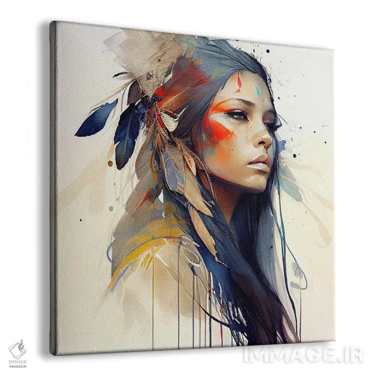تابلو زن بومی هندی با گلهای آبرنگی ۱۳ اثر استودیو کروماتیک فیوژن - نمای پرسپکتیو محصول