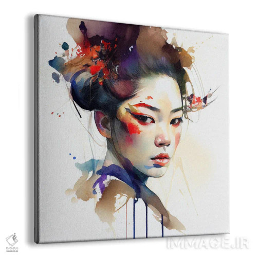 تابلو گیشای مدرن آبرنگی یکم اثر استودیو کروماتیک فیوژن - نمای پرسپکتیو محصول