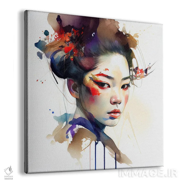 تابلو گیشای مدرن آبرنگی یکم اثر استودیو کروماتیک فیوژن - نمای پرسپکتیو محصول