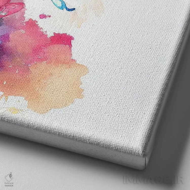 تابلو زن عرب مسلمان با گلهای آبرنگی هفتم اثر استودیو کروماتیک فیوژن - نمای نزدیک بافت بوم