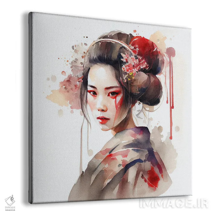تابلو گیشای مدرن آبرنگی دوم اثر استودیو کروماتیک فیوژن - نمای پرسپکتیو محصول