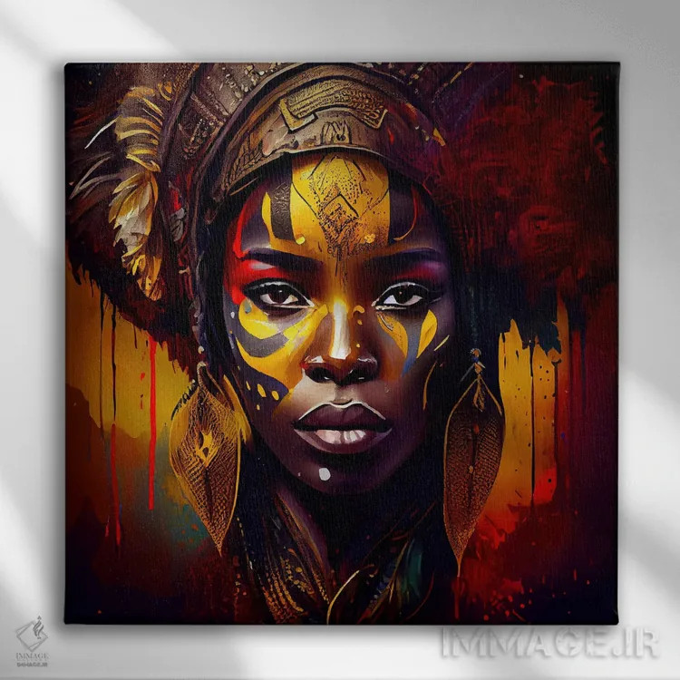 تابلو زن مبارز آفریقایی قدرتمند یکم اثر استودیو کروماتیک فیوژن - نمای روبهرو روی دیوار