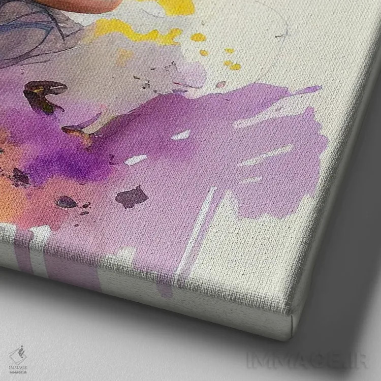 تابلو زن عرب با گلهای آبرنگی یکم اثر استودیو کروماتیک فیوژن - نمای نزدیک بافت بوم