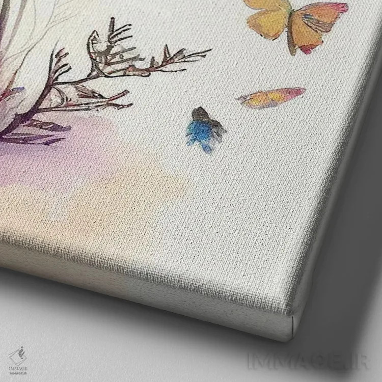 تابلو زن بومی هندی با گلهای آبرنگی ۱۰ اثر استودیو کروماتیک فیوژن - نمای نزدیک بافت بوم