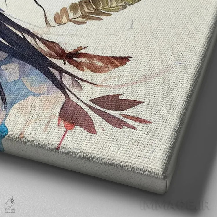 تابلو زن بومی هندی با گلهای آبرنگی ۱۵ اثر استودیو کروماتیک فیوژن - نمای نزدیک بافت بوم