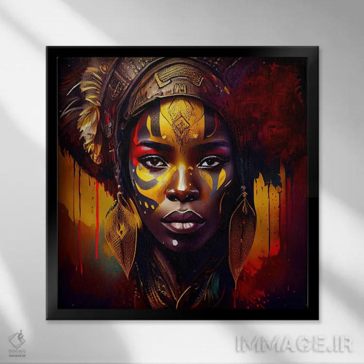 تابلو زن مبارز آفریقایی قدرتمند یکم اثر استودیو کروماتیک فیوژن - نمای قابدار مشکی