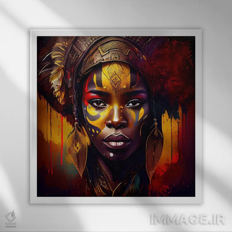 تابلو زن مبارز آفریقایی قدرتمند یکم اثر استودیو کروماتیک فیوژن - نمای قابدار سفید