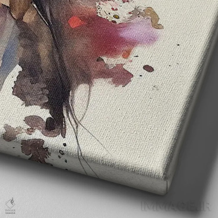 تابلو زن بومی هندی با گلهای آبرنگی ۹ اثر استودیو کروماتیک فیوژن - نمای نزدیک بافت بوم