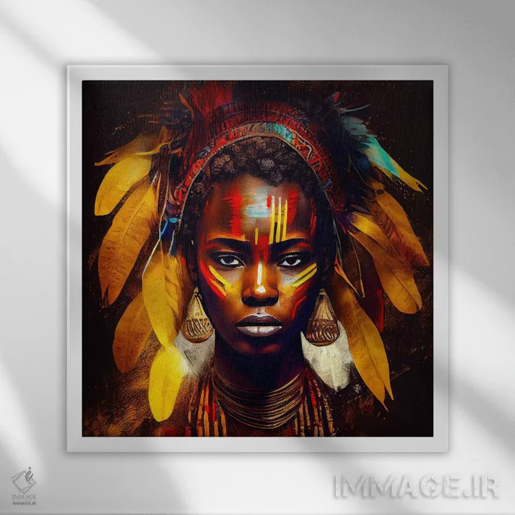 تابلو زن مبارز آفریقایی قدرتمند دوم اثر استودیو کروماتیک فیوژن - نمای قابدار سفید