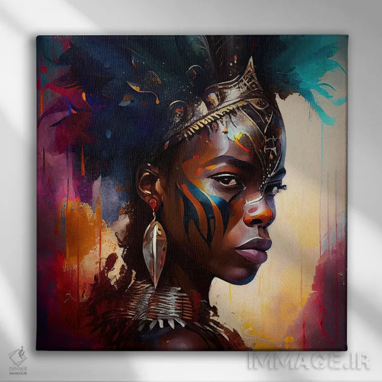 تابلو زن مبارز آفریقایی قدرتمند چهارم اثر استودیو کروماتیک فیوژن - نمای روبهرو روی دیوار