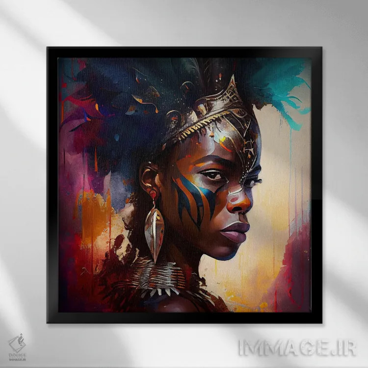 تابلو زن مبارز آفریقایی قدرتمند چهارم اثر استودیو کروماتیک فیوژن - نمای قابدار مشکی