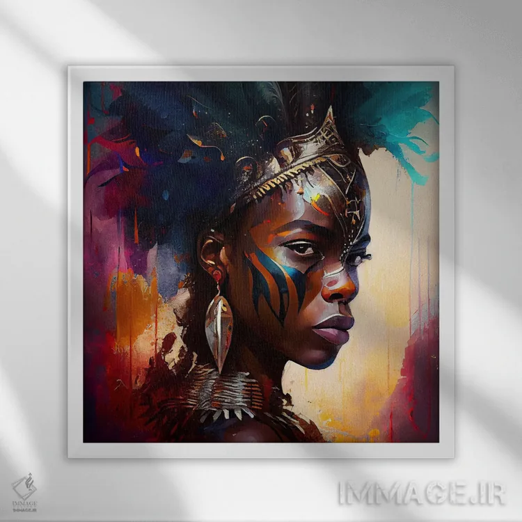 تابلو زن مبارز آفریقایی قدرتمند چهارم اثر استودیو کروماتیک فیوژن - نمای قابدار سفید
