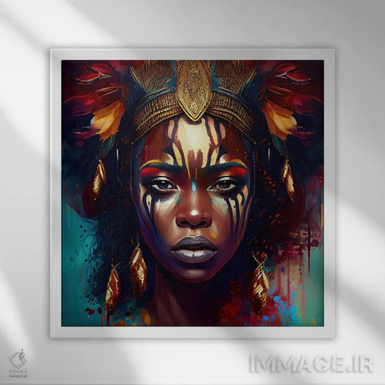 تابلو زن مبارز آفریقایی قدرتمند سوم اثر استودیو کروماتیک فیوژن - نمای قابدار سفید
