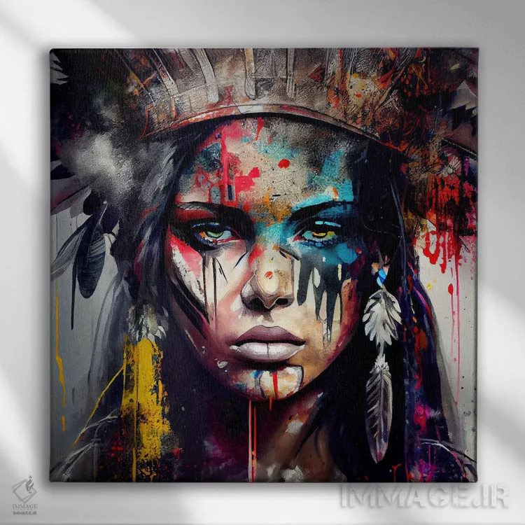 تابلو زن مبارز سرخپوست آمریکایی قدرتمند پنجم اثر استودیو کروماتیک فیوژن - نمای روبهرو روی دیوار