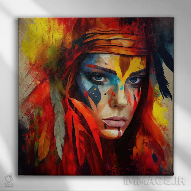 تابلو زن سرخپوست آمریکایی قدرتمند یکم اثر استودیو کروماتیک فیوژن - نمای روبهرو روی دیوار
