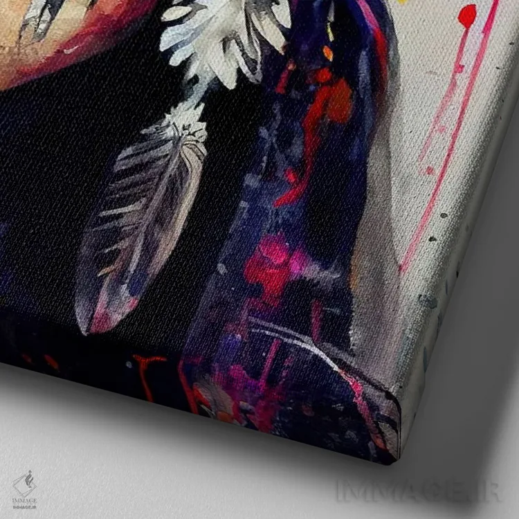تابلو زن مبارز سرخپوست آمریکایی قدرتمند پنجم اثر استودیو کروماتیک فیوژن - نمای نزدیک بافت بوم