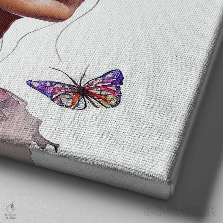 تابلو زن عرب با گلهای آبرنگی هفتم اثر استودیو کروماتیک فیوژن - نمای نزدیک بافت بوم