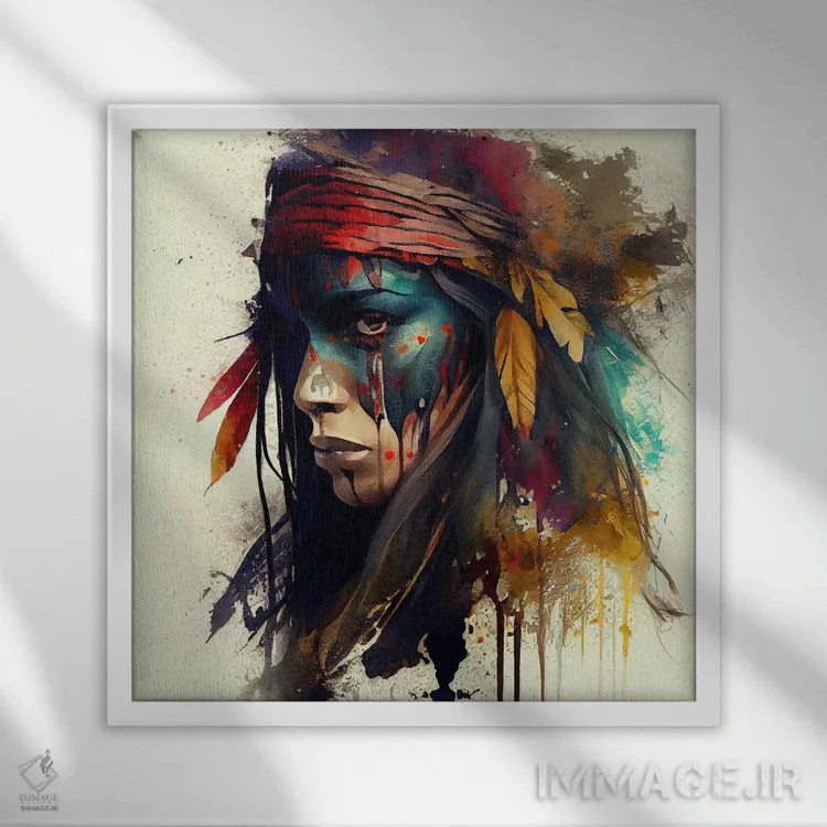 تابلو زن مبارز سرخپوست آمریکایی قدرتمند سوم اثر استودیو کروماتیک فیوژن - نمای قابدار سفید