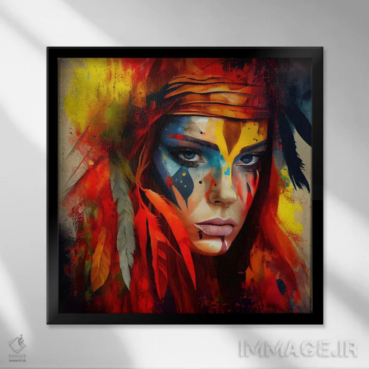 تابلو زن سرخپوست آمریکایی قدرتمند یکم اثر استودیو کروماتیک فیوژن - نمای قابدار مشکی