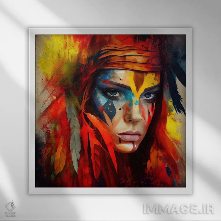تابلو زن سرخپوست آمریکایی قدرتمند یکم اثر استودیو کروماتیک فیوژن - نمای قابدار سفید