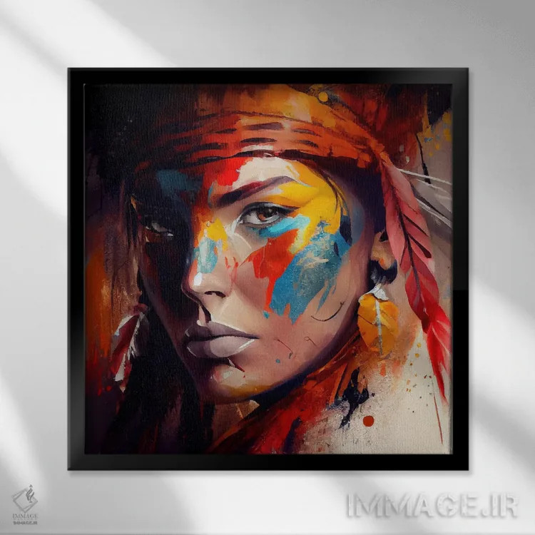 تابلو زن سرخپوست آمریکایی قدرتمند چهارم اثر استودیو کروماتیک فیوژن - نمای قابدار مشکی
