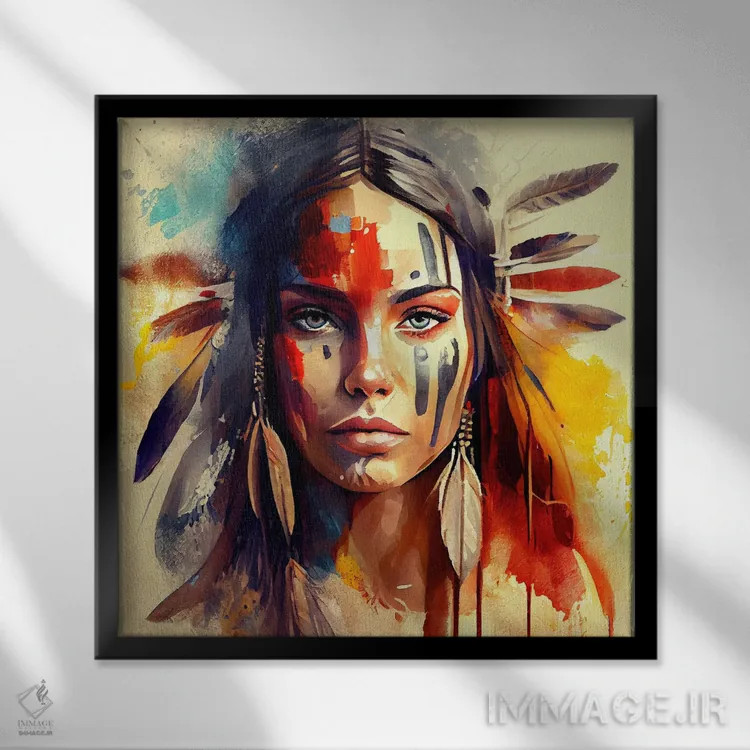 تابلو زن سرخپوست آمریکایی قدرتمند سوم اثر استودیو کروماتیک فیوژن - نمای قابدار مشکی