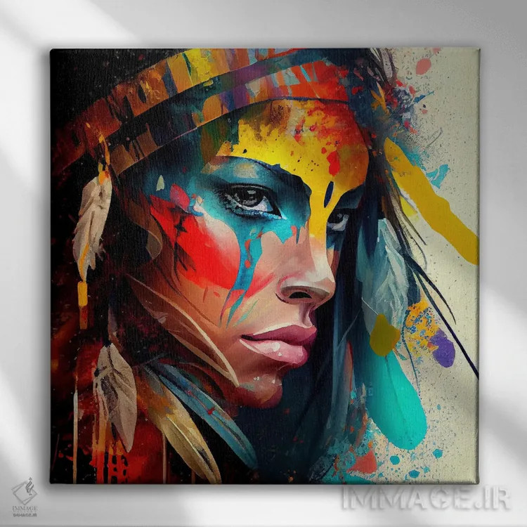 تابلو زن سرخپوست آمریکایی قدرتمند پنجم اثر استودیو کروماتیک فیوژن - نمای روبهرو روی دیوار