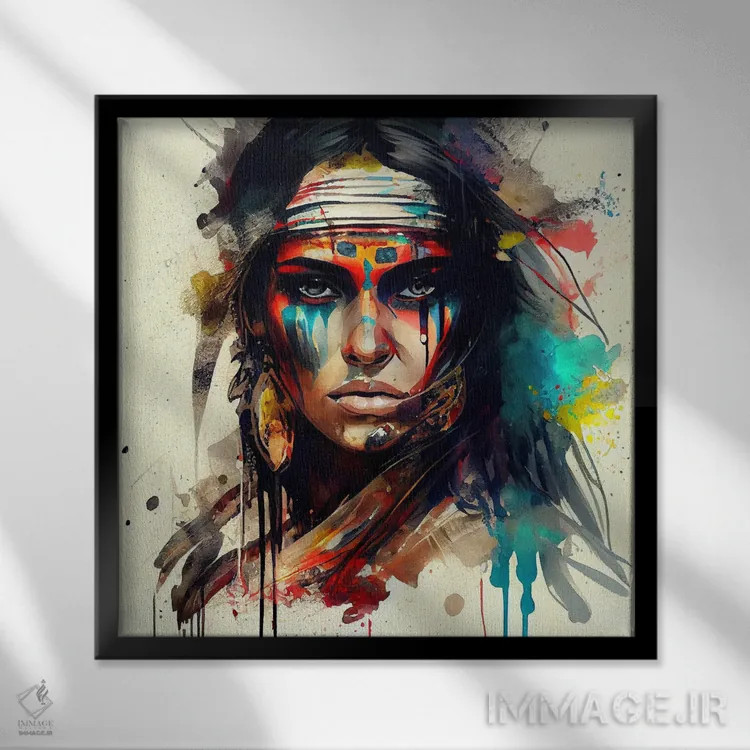 تابلو زن سرخپوست آمریکایی قدرتمند دوم اثر استودیو کروماتیک فیوژن - نمای قابدار مشکی