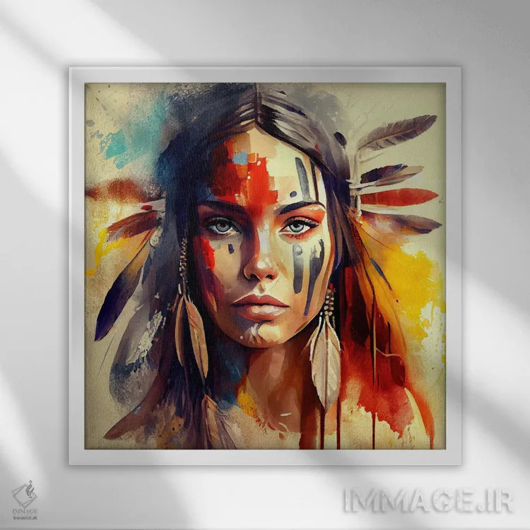 تابلو زن سرخپوست آمریکایی قدرتمند سوم اثر استودیو کروماتیک فیوژن - نمای قابدار سفید