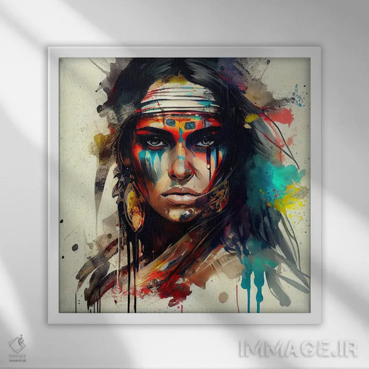 تابلو زن سرخپوست آمریکایی قدرتمند دوم اثر استودیو کروماتیک فیوژن - نمای قابدار سفید