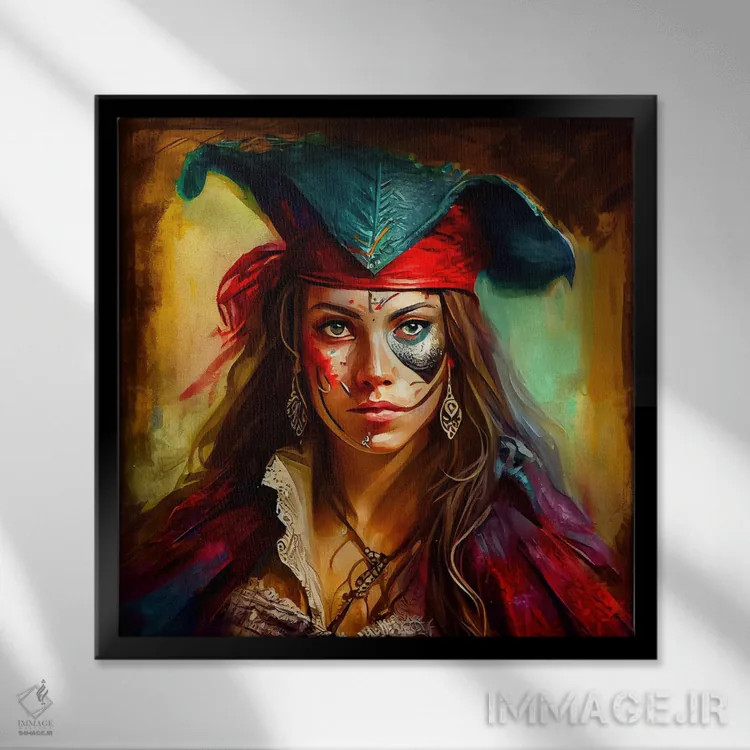 تابلو زن دزد دریایی قدرتمند دوم اثر استودیو کروماتیک فیوژن - نمای قابدار مشکی