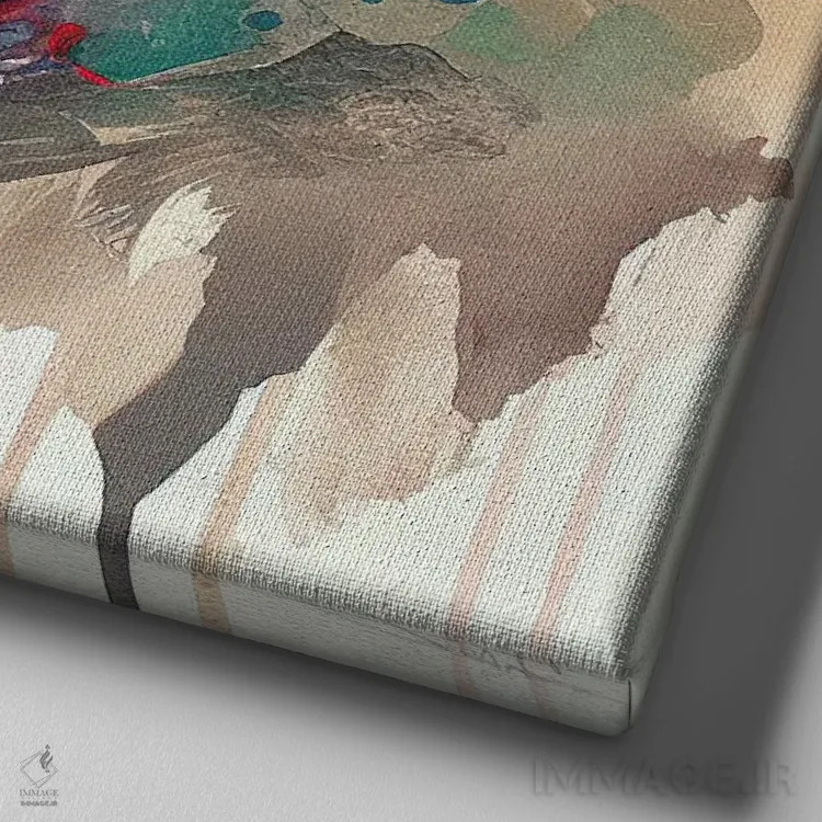 تابلو زن عرب با گلهای آبرنگی هشتم اثر استودیو کروماتیک فیوژن - نمای نزدیک بافت بوم