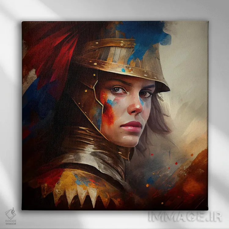 تابلو زن مبارز قرون وسطی قدرتمند چهارم اثر استودیو کروماتیک فیوژن - نمای روبهرو روی دیوار