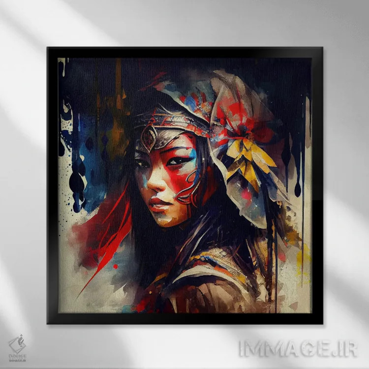 تابلو زن مبارز آسیایی قدرتمند دوم اثر استودیو کروماتیک فیوژن - نمای قابدار مشکی