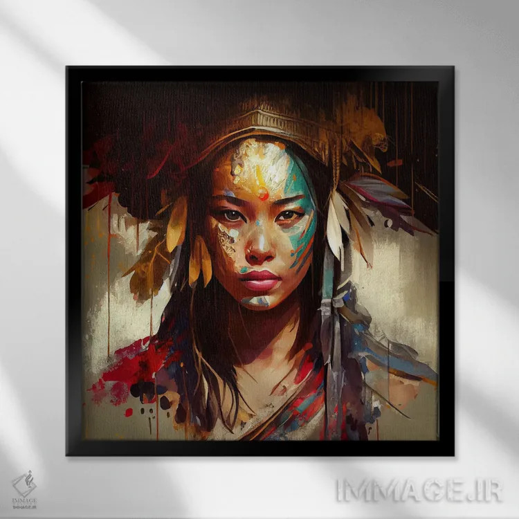 تابلو زن مبارز آسیایی قدرتمند سوم اثر استودیو کروماتیک فیوژن - نمای قابدار مشکی