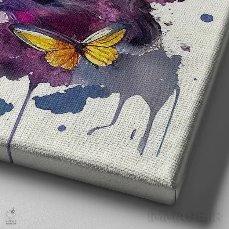 تابلو زن عرب با گلهای آبرنگی نهم اثر استودیو کروماتیک فیوژن - نمای نزدیک بافت بوم