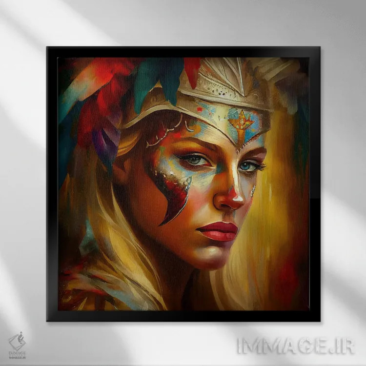 تابلو زن جنگجوی قدرتمند یکم اثر استودیو کروماتیک فیوژن - نمای قابدار مشکی
