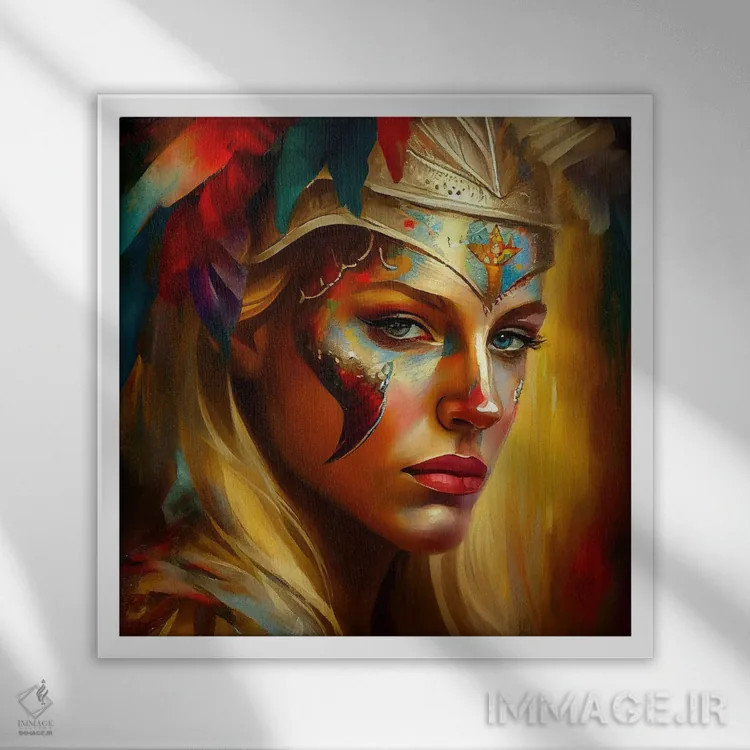 تابلو زن جنگجوی قدرتمند یکم اثر استودیو کروماتیک فیوژن - نمای قابدار سفید