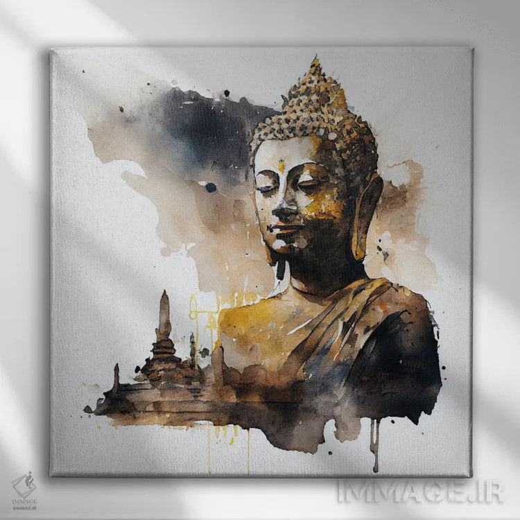 تابلو بودای آبرنگی یکم اثر استودیو کروماتیک فیوژن - نمای روبهرو روی دیوار