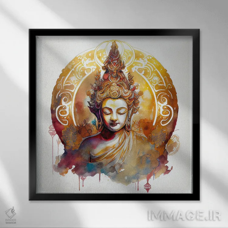 تابلو بودای آبرنگی هفتم اثر استودیو کروماتیک فیوژن - نمای قابدار مشکی