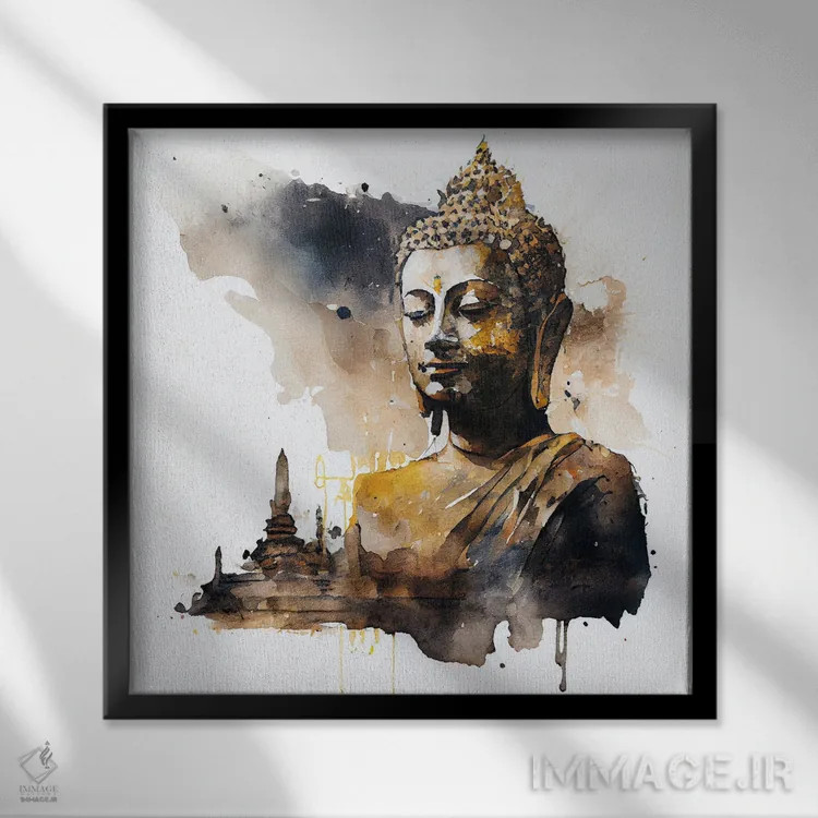 تابلو بودای آبرنگی یکم اثر استودیو کروماتیک فیوژن - نمای قابدار مشکی
