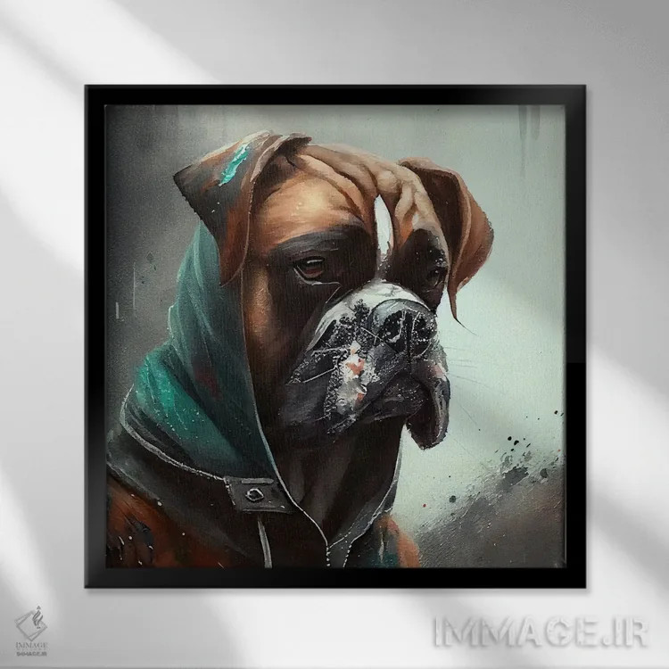 تابلو سگ بولداگ بوکسور آبرنگی اثر استودیو کروماتیک فیوژن - نمای قابدار مشکی
