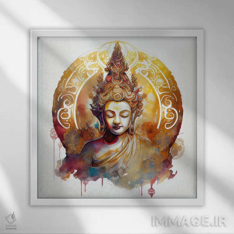 تابلو بودای آبرنگی هفتم اثر استودیو کروماتیک فیوژن - نمای قابدار سفید