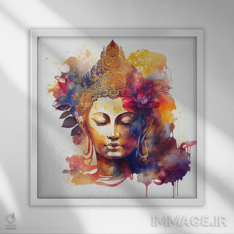 تابلو بودای آبرنگی ششم اثر استودیو کروماتیک فیوژن - نمای قابدار سفید