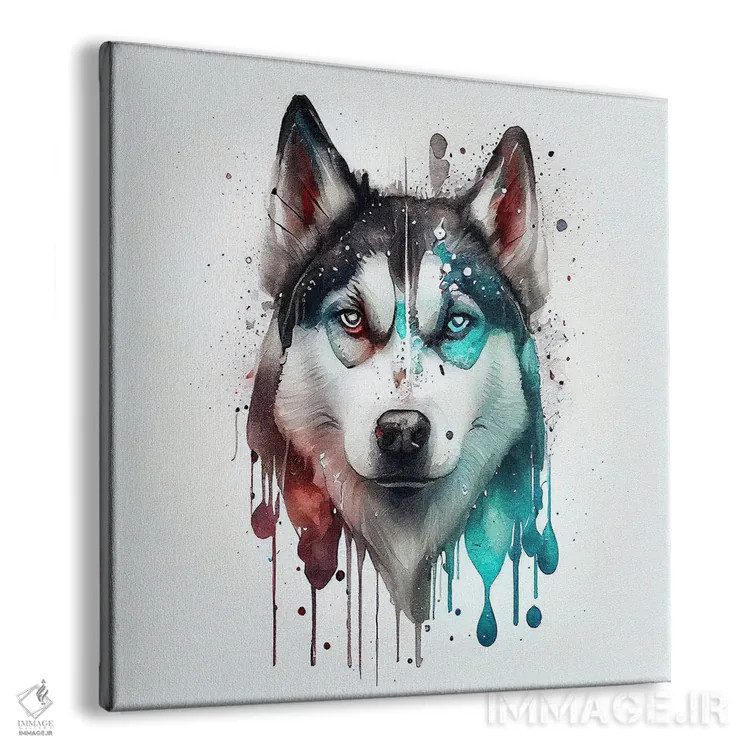 تابلو سگ هاسکی سیبریایی آبرنگی یکم اثر استودیو کروماتیک فیوژن - نمای پرسپکتیو محصول
