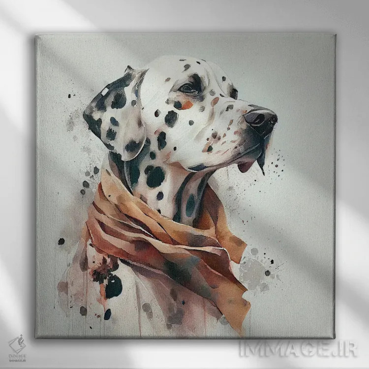 تابلو سگ دالماتین آبرنگی اثر استودیو کروماتیک فیوژن - نمای روبهرو روی دیوار